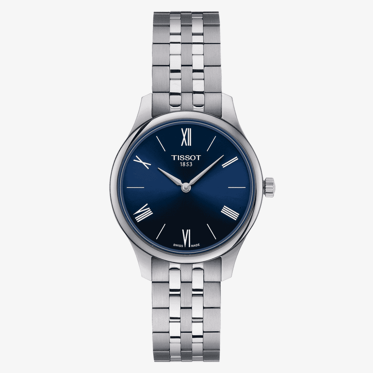 Reloj Tissot Tradition 5.5 Lady con esfera azul y brazalete plateado - T0632091104800