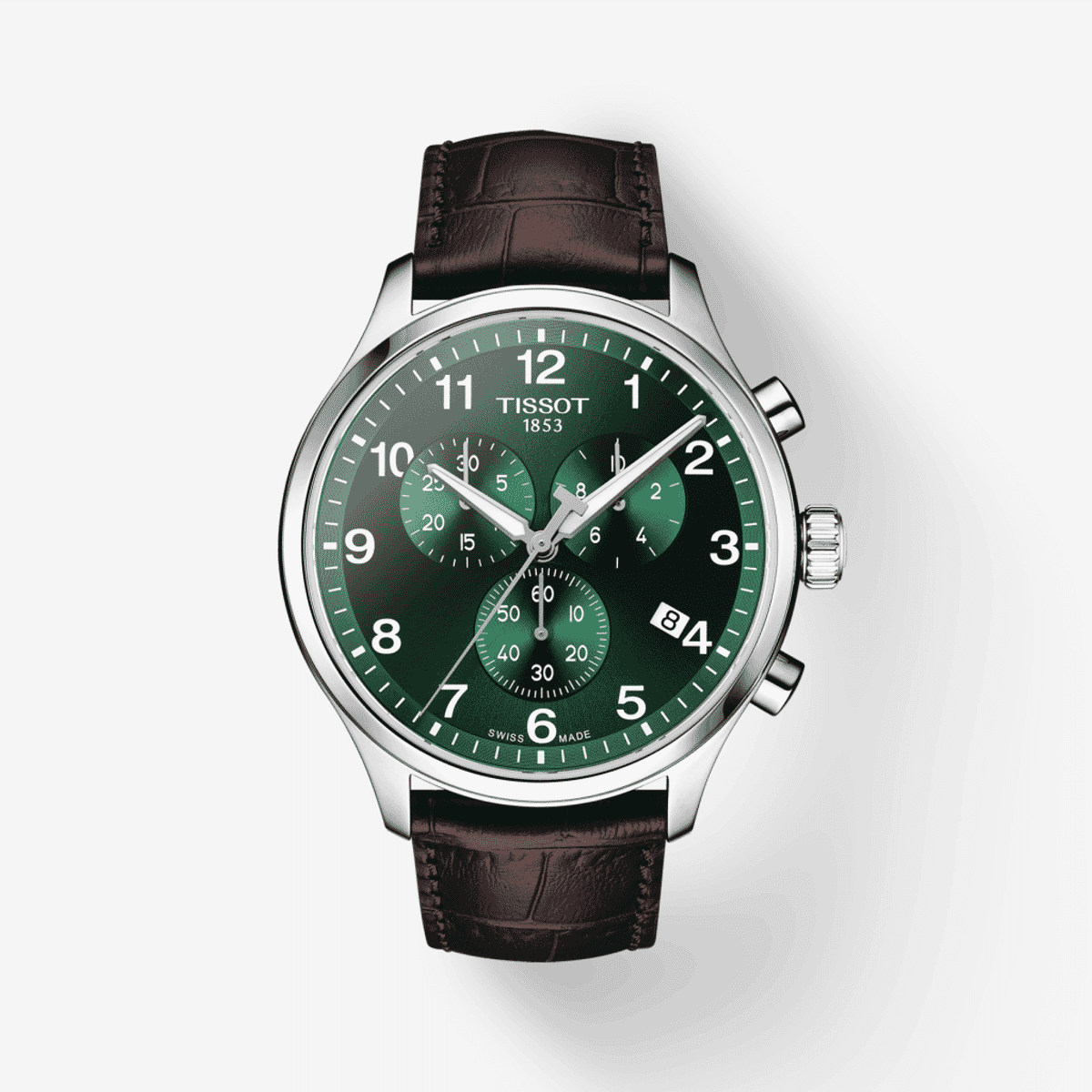 Reloj Tissot Chrono XL Classic con esfera verde y correa de piel marrón - T1166171609200