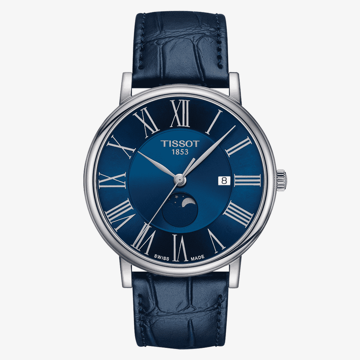 Reloj Tissot Carson Premium Moonphase con esfera azul y correa de piel azul - T1224231604300