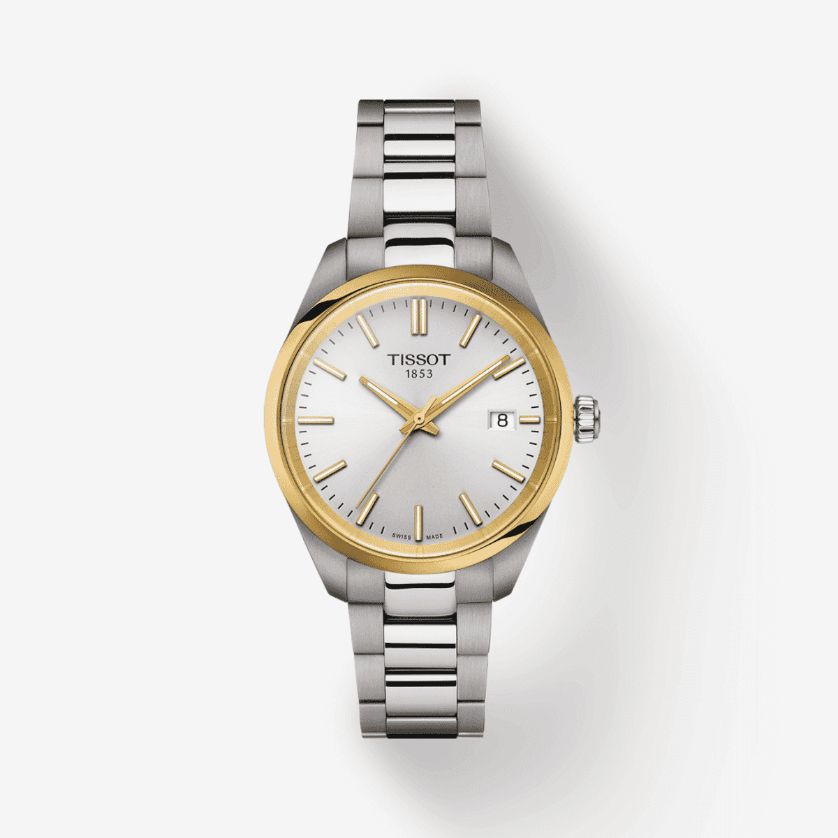 Reloj Tissot PR 100 34mm bicolor con esfera plateada y brazalete de acero - T1502102103100 Reloj Tissot PR 100 34mm bicolor con esfera plateada y brazalete de acero - T1502102103100