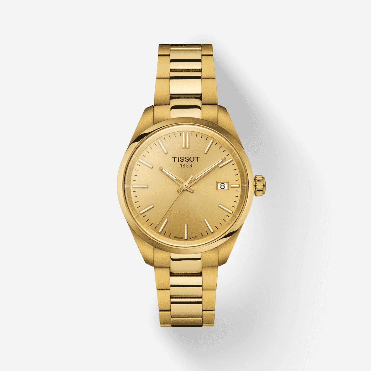 Reloj Tissot PR 100 34mm dorado con esfera dorada y brazalete de acero dorado - T1502103302100