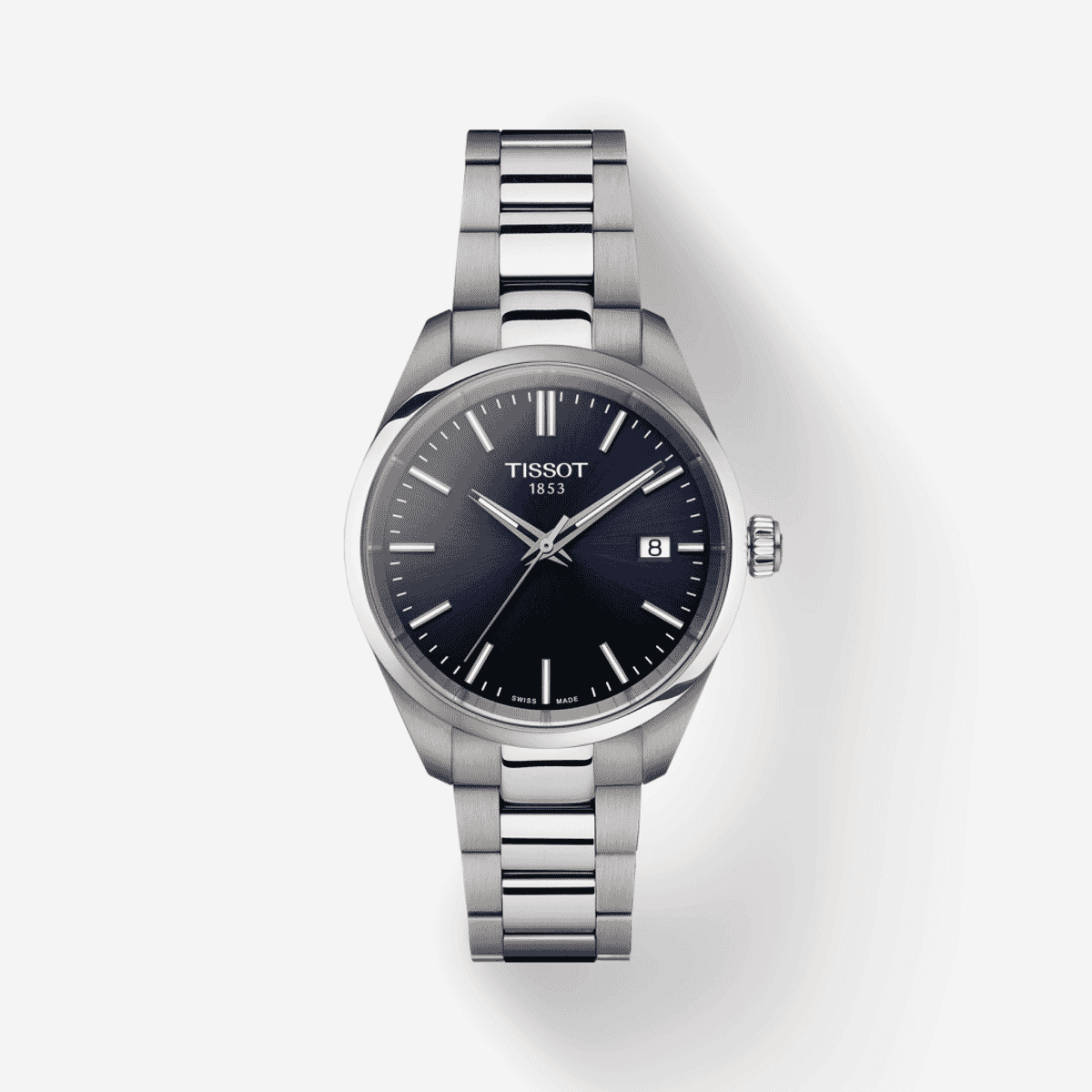 Reloj Tissot PR 100 34mm con esfera azul oscuro y brazalete de acero - T1502101104100