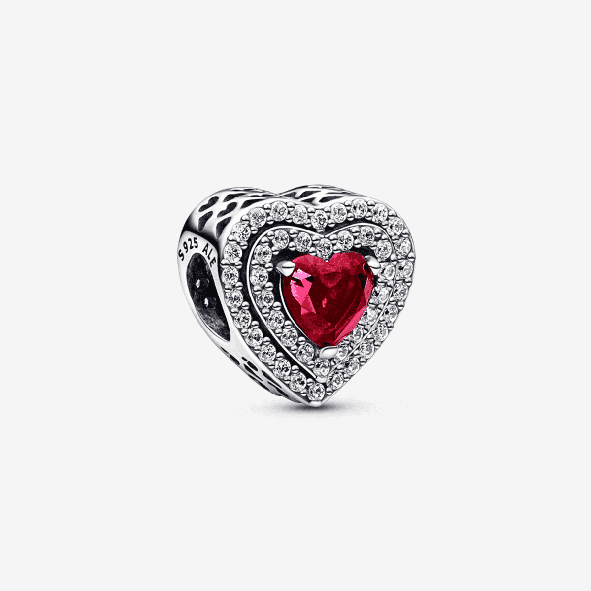 Charm Pandora Corazón Nivelado en plata con cristal rojo central y pavé brillante - 799218C02