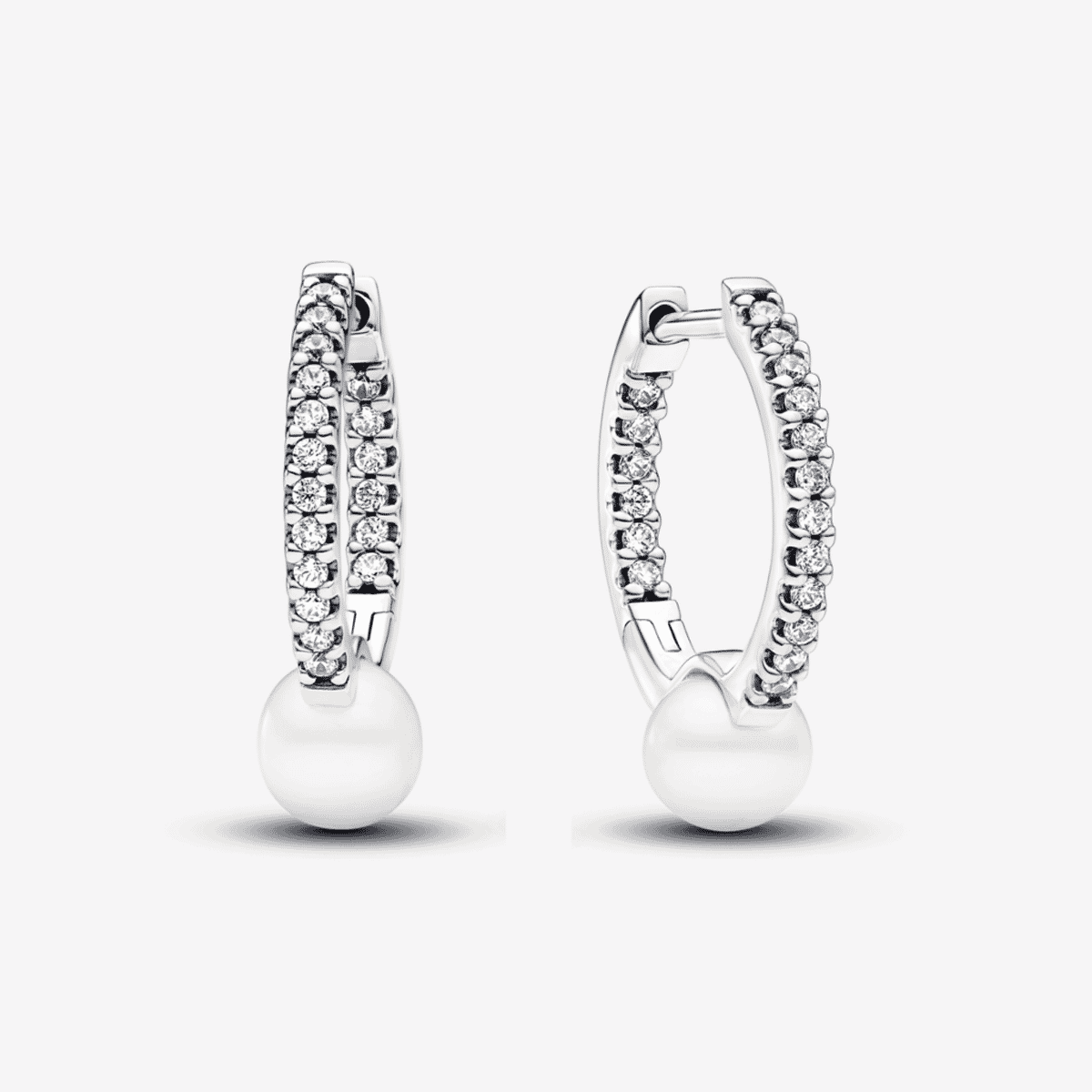 Pendientes de aro Pandora con perla cultivada de agua dulce y pavé en plata de ley - 293171C01