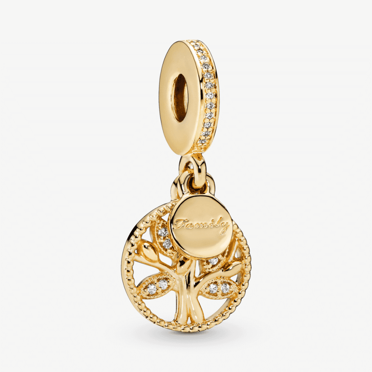 Charm colgante Pandora Árbol Genealógico Brillante bañado en oro de 14k con circonitas - 768661C01