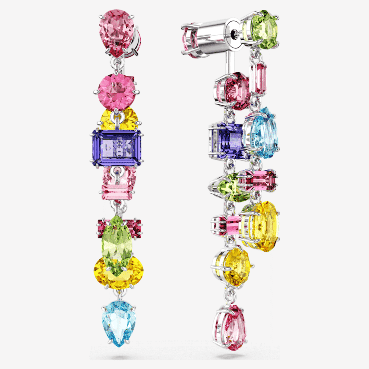 Pendientes Gema Swarovski de cristales multicolores con baño de rodio, diseño asimétrico con piedras de diferentes tallas - 5656417