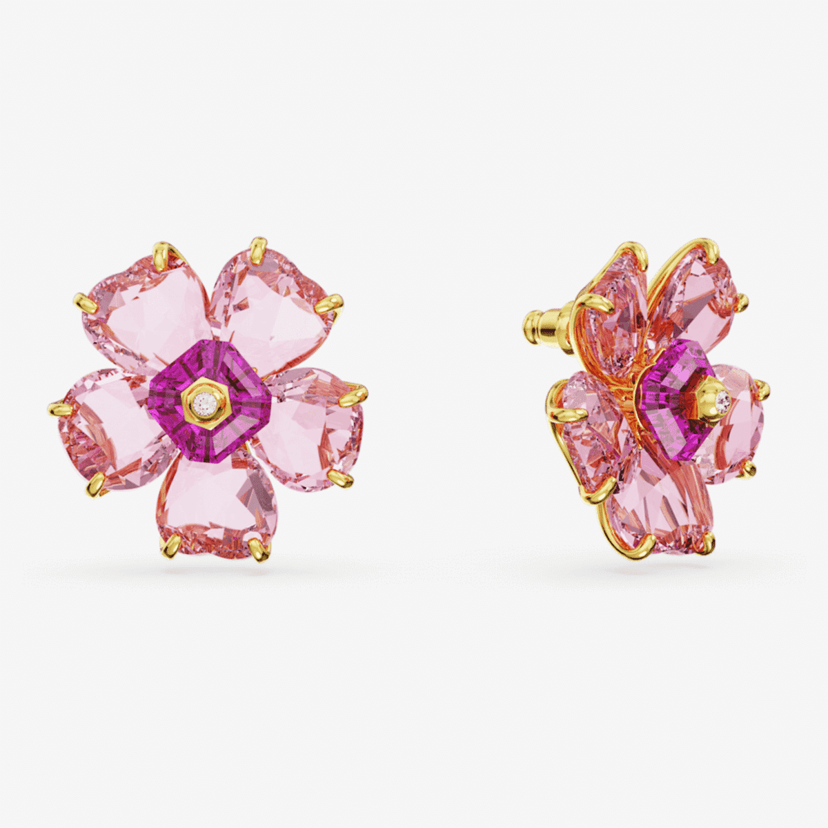 Pendientes de botón Florere Swarovski en tono dorado con cristales en forma de flor en rosa y morado - 5650563