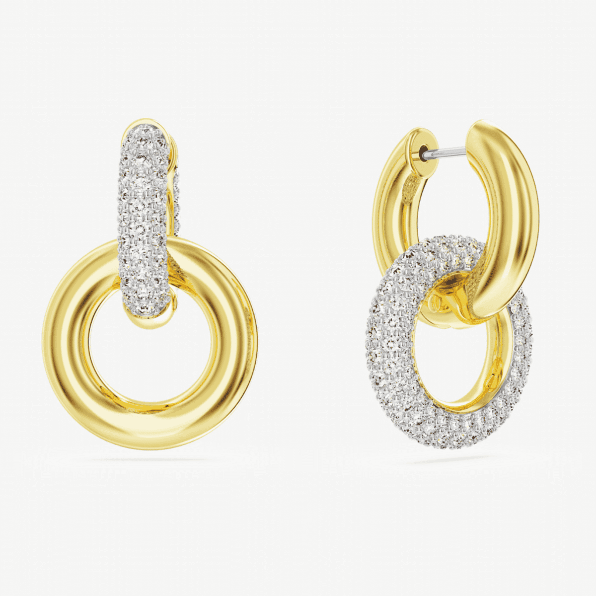 Pendientes de aro Dextera. Diseño asimétrico, Bucle entrelazado, Blancos, Baño tono oro - 5668818