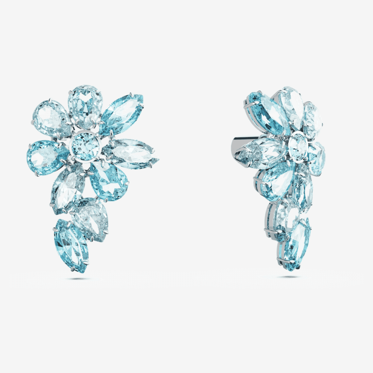 Pendientes Gema. Tallas mixtas, Flor, Azules, Baño de rodio 5666016