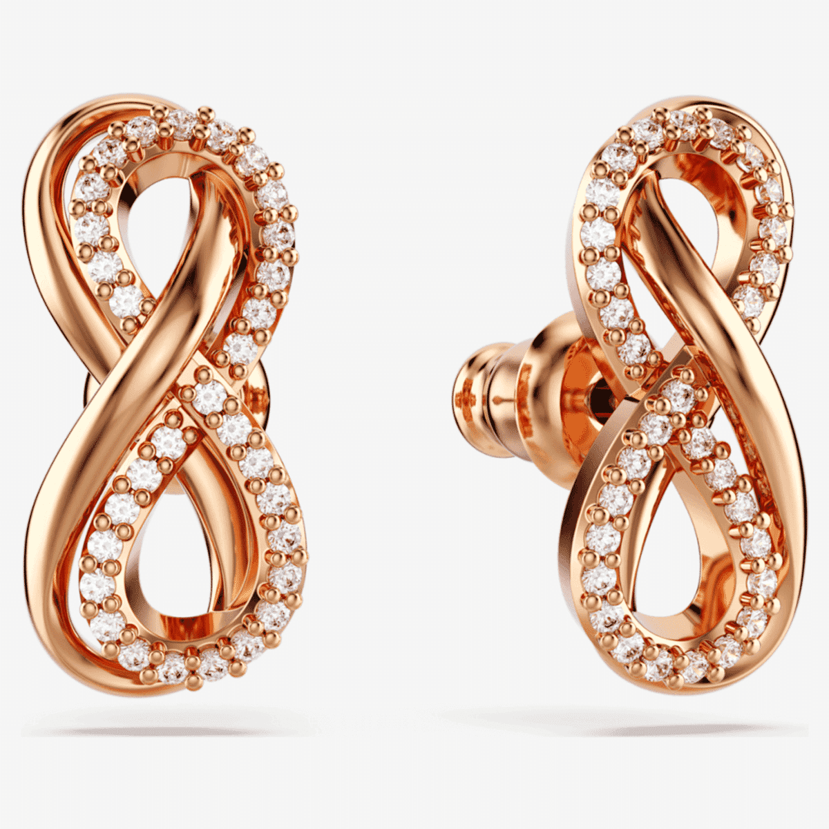 Pendientes de botón Hyperbola de Swarovski con símbolo del infinito en baño tono oro rosa con cristales blancos engastados - 5684085