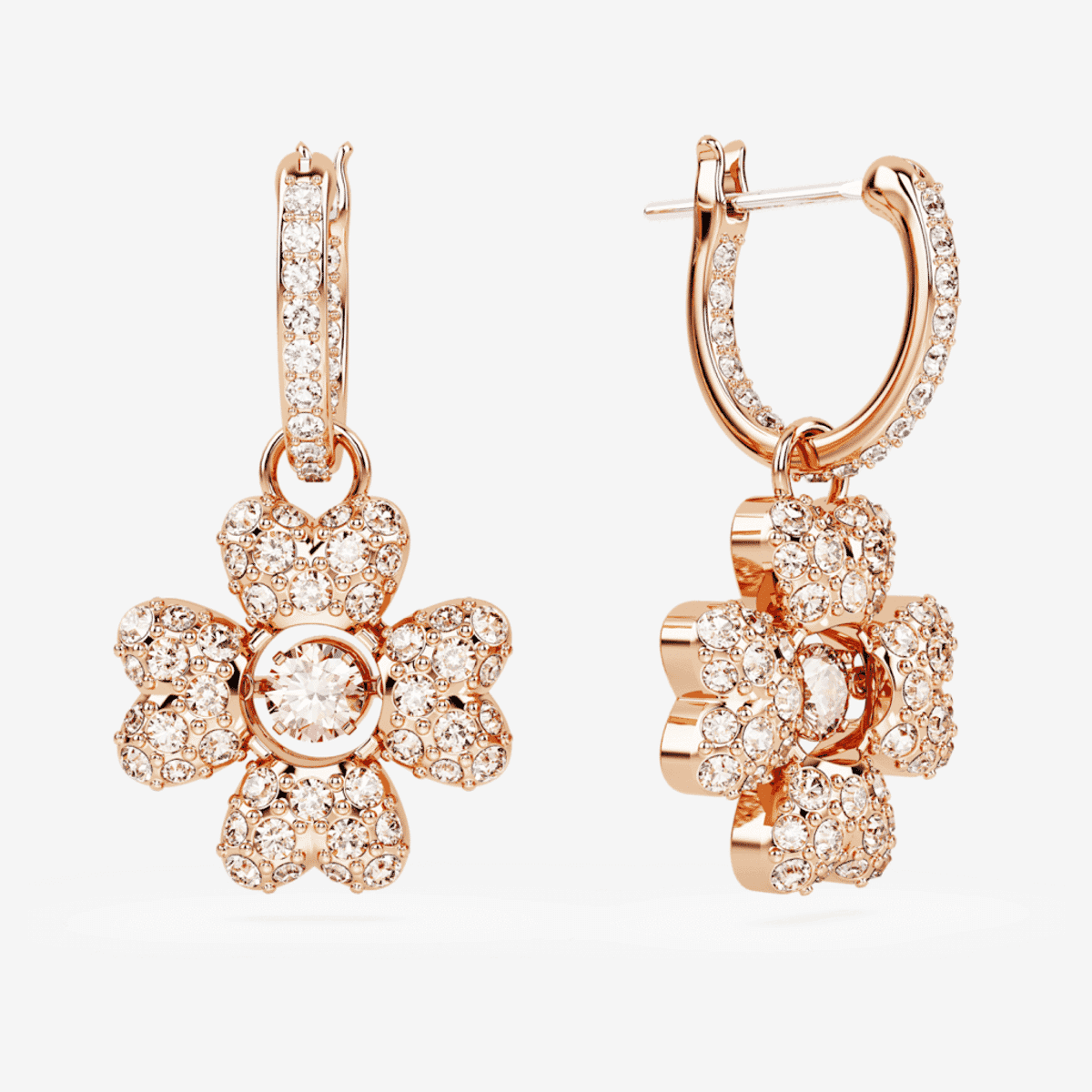 Pendientes Idyllia. Trébol, Blancos, Baño tono oro rosa - 5674212