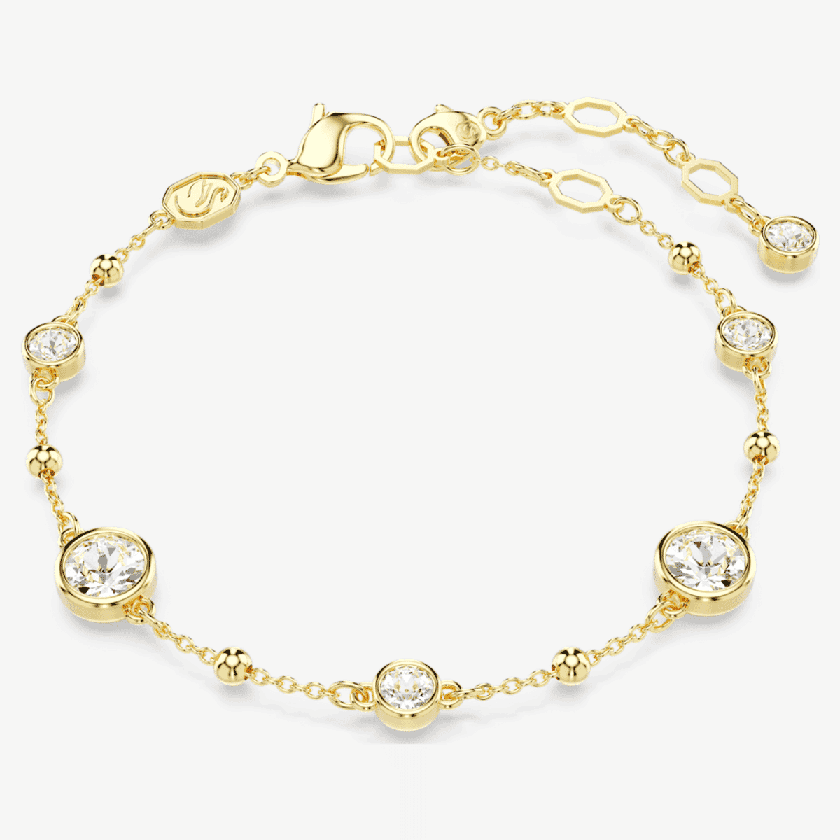 Pulsera Imber Swarovski chapada en oro con cristales redondos y bolitas doradas - 5680094