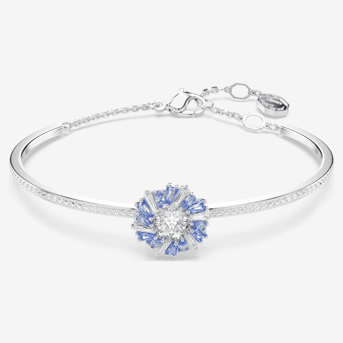 Brazalete Swarovski Idyllia con flor de cristal azul y baño de rodio - swa-5680014