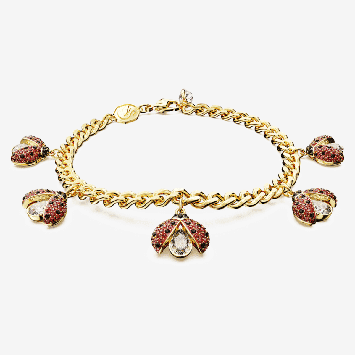 Pulsera Swarovski Idyllia con dijes de mariquita roja y baño tono oro - swa-5666238