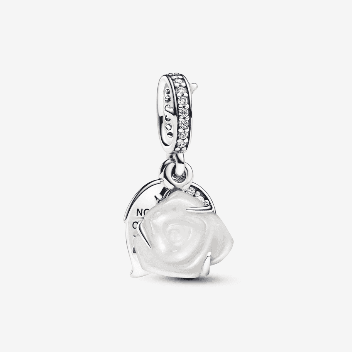 Charm colgante Pandora de plata con rosa blanca en relieve - 793200C01