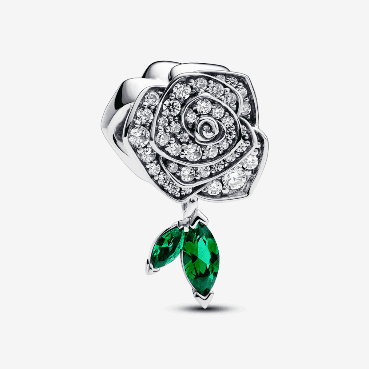 Charm Pandora de plata con rosa brillante y hojas verdes - 793201C01