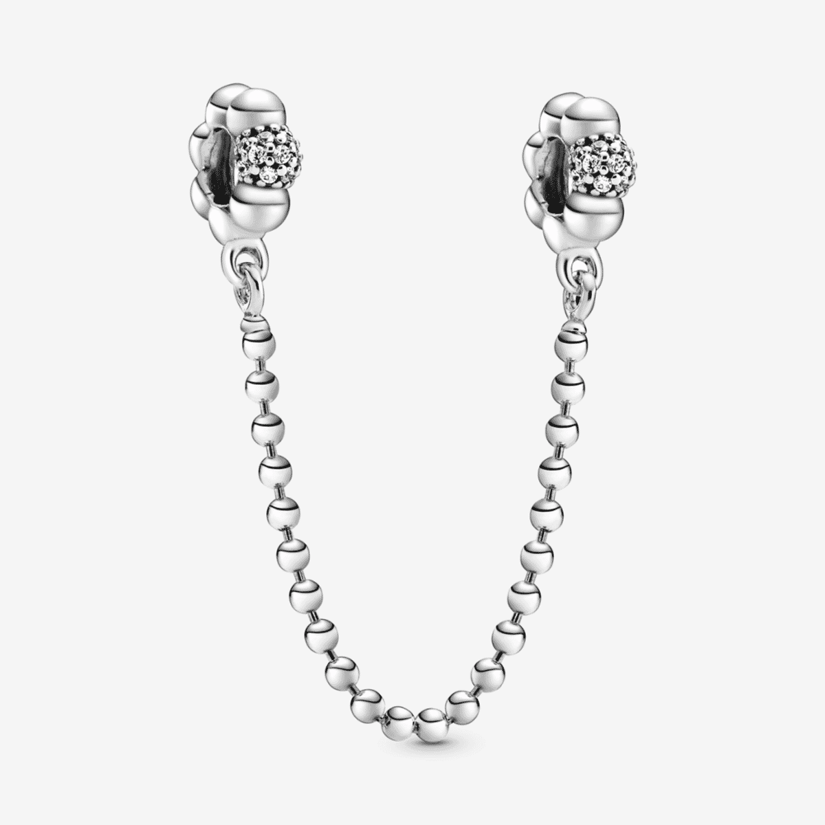 Cadena de seguridad Pandora en plata de ley con esferas en pavé vista frontal - 798680C01
