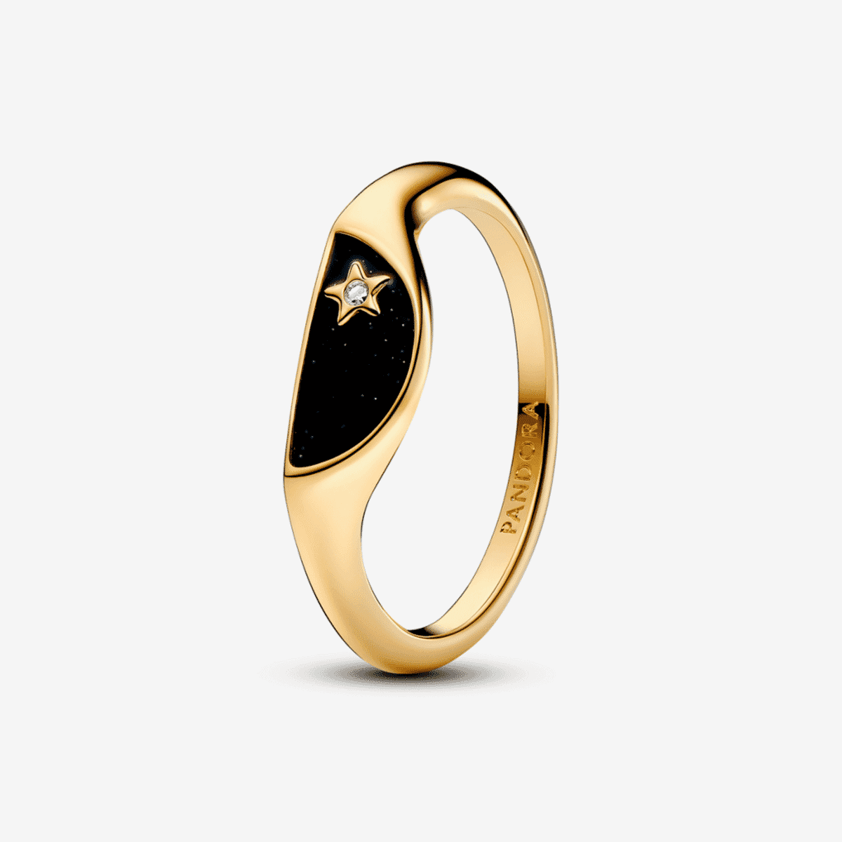Anillo Pandora ME Mitad Sello chapado en oro con esmalte negro y estrella - 163325C01