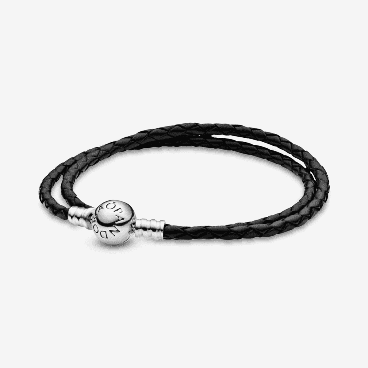 Pulsera Pandora Moments en cuero trenzado doble negro con cierre en plata - 590745CBK_DOUBLE