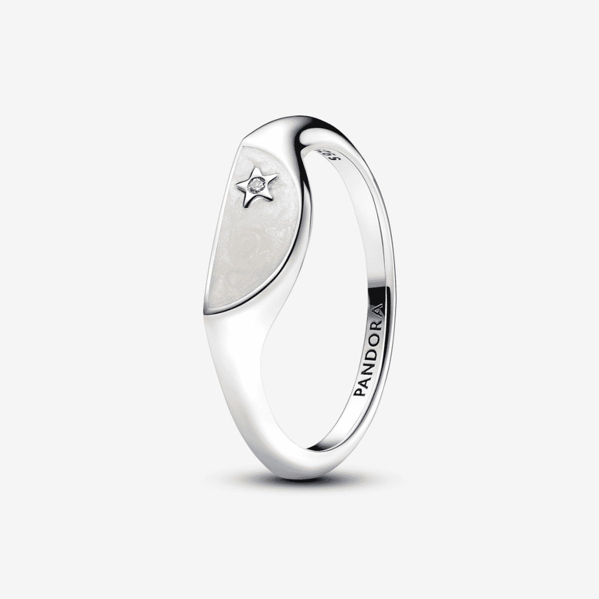Anillo Pandora ME Mitad Sello en plata de ley con esmalte blanco y estrella - 193325C01
