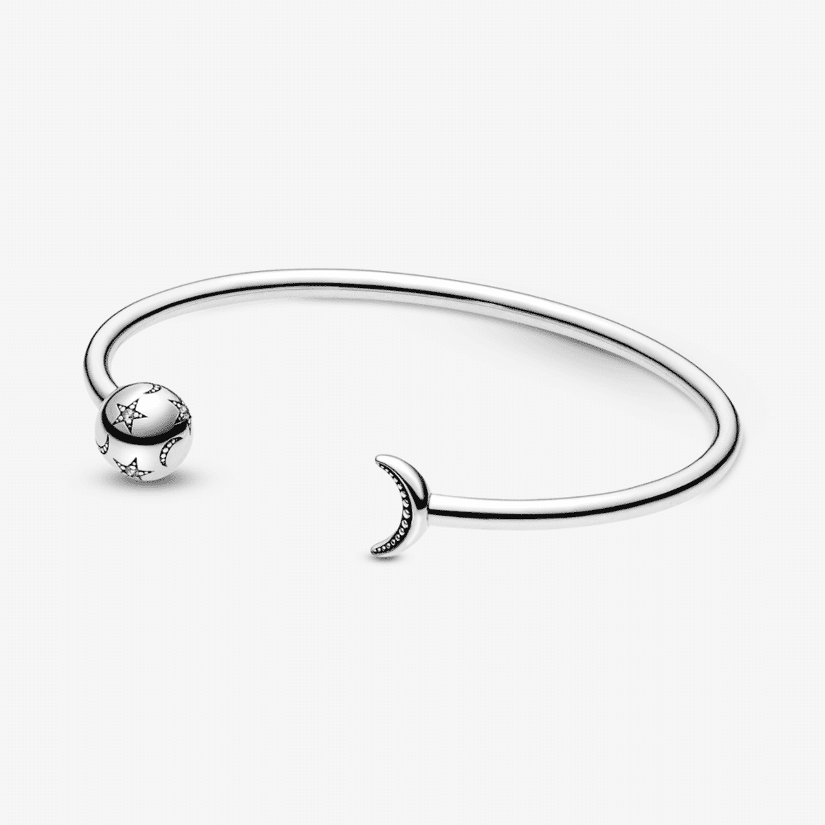 Pulsera rígida abierta Pandora Moments Luna y Estrellas en plata de ley - vista frontal - 599120C01