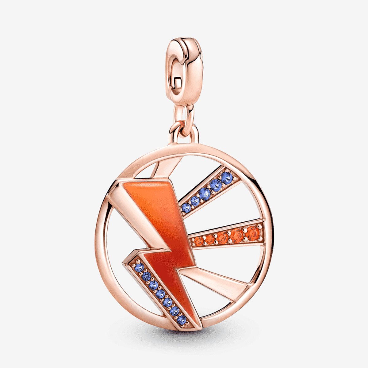 Charm medallón Pandora ME Ilumíname en oro rosa con cristales azules y naranjas, vista frontal - 789693C01