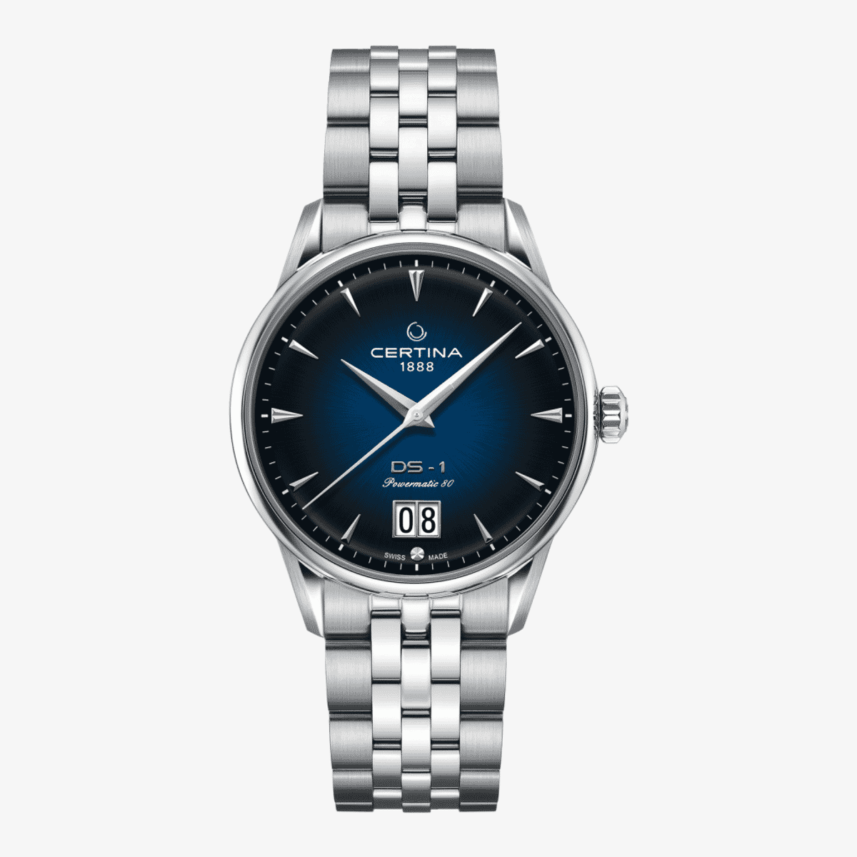 Reloj Certina DS-1 Big Date en acero con esfera azul degradado y brazalete metálico - C0294261104100