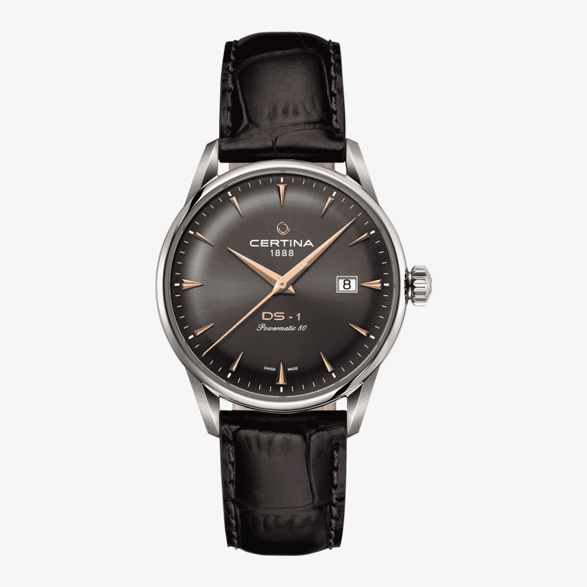 Reloj Certina DS-1 con correa de piel marrón y esfera gris - C0298071608101