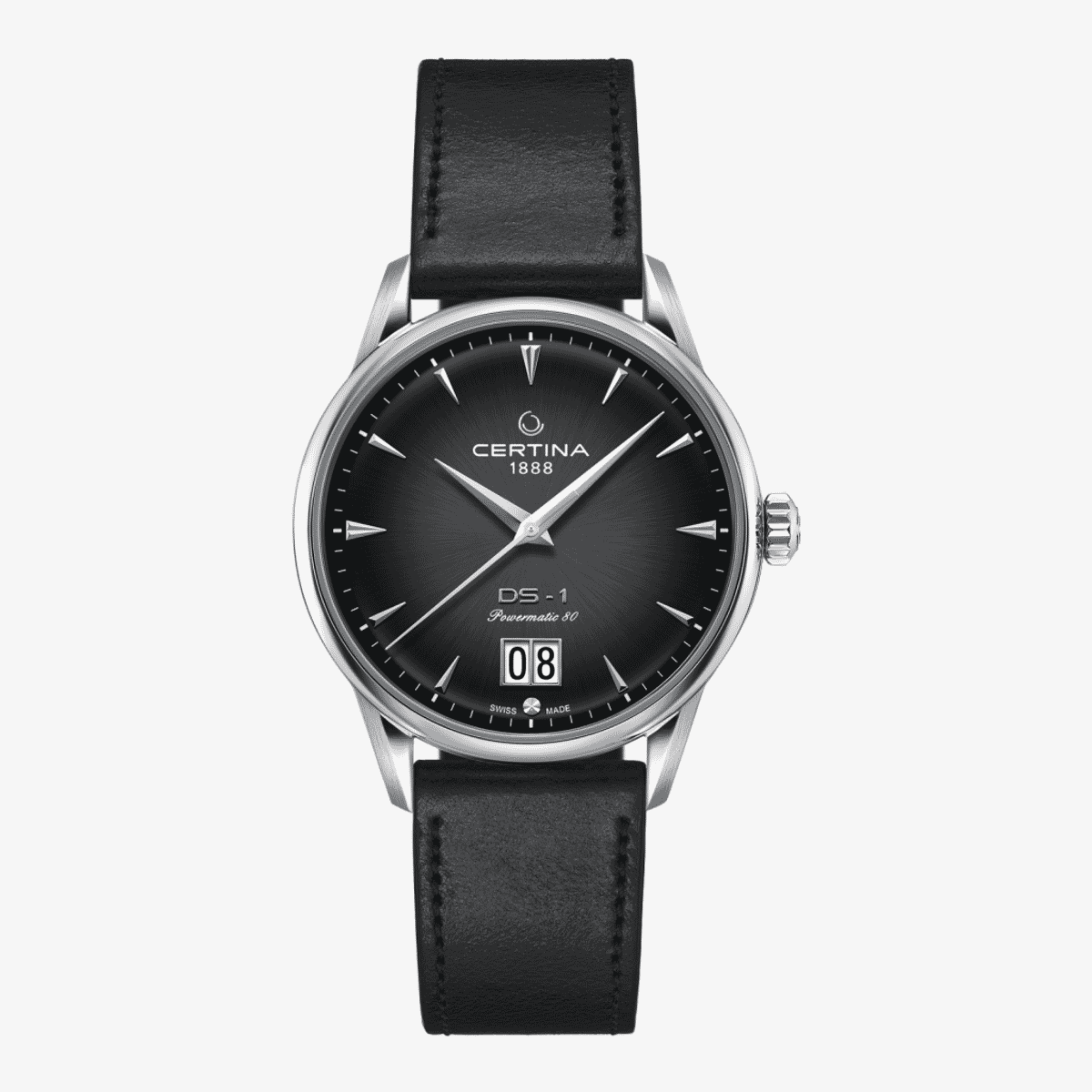 Reloj Certina DS-1 Big Date con correa de piel negra y esfera negra - C0294261605100