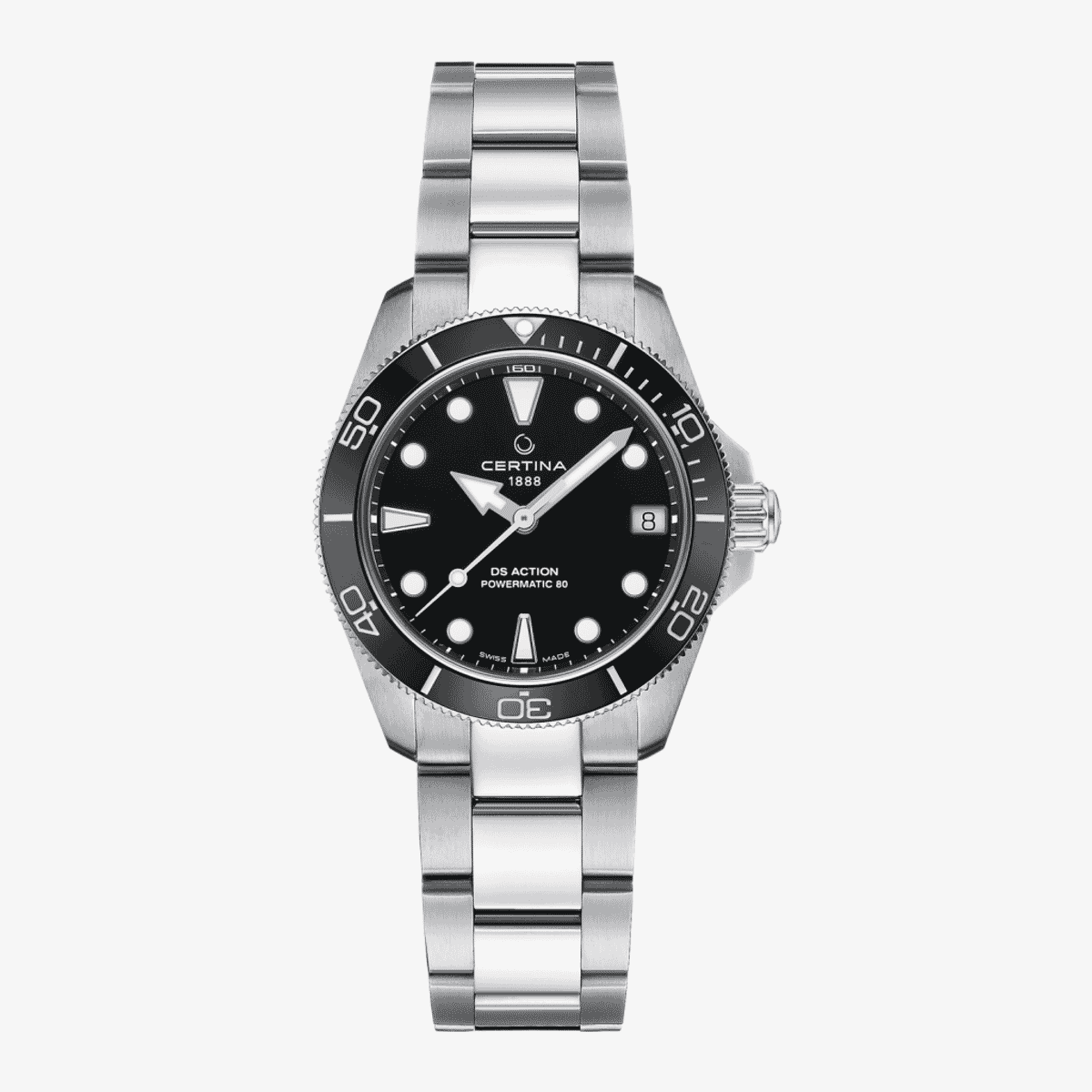 Reloj Certina DS Action 34.5mm en acero con esfera negra y bisel negro - C0320071105100
