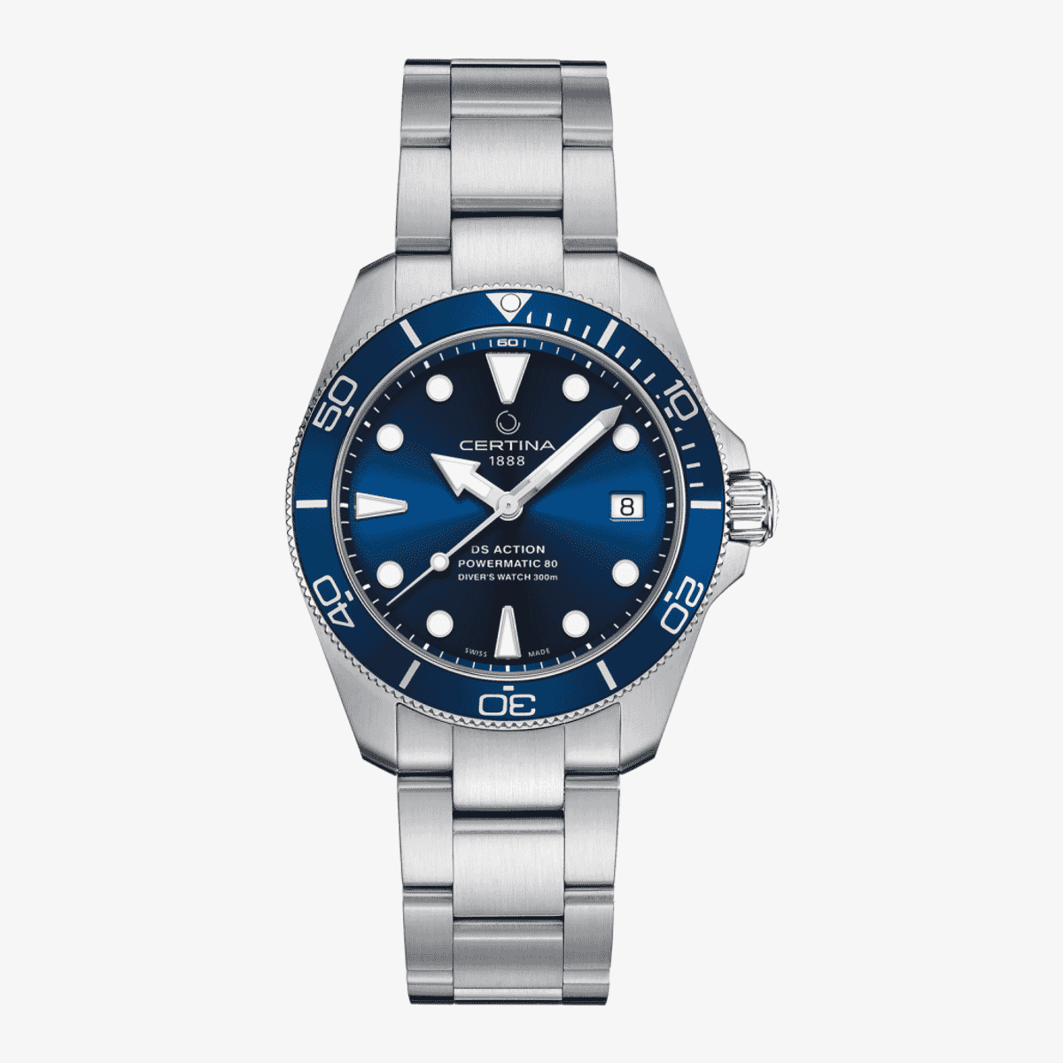 Reloj Certina DS Action Diver 38mm con caja y brazalete de acero, esfera y bisel azul - C0328071104100