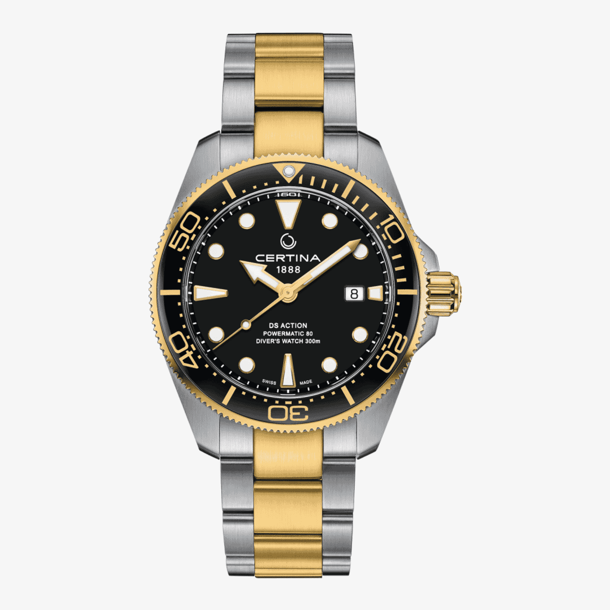 Reloj Certina DS Action Diver 43mm con caja y brazalete bicolor en acero y oro, esfera negra - C0326072205100