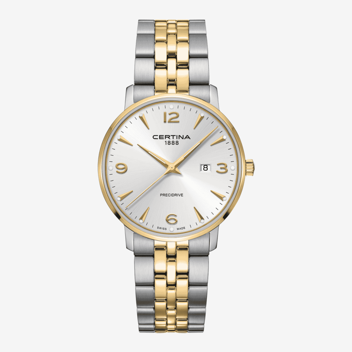 Reloj Certina DS Caimano 39mm con caja y brazalete bicolor en acero y oro, esfera plateada - C0354102203702