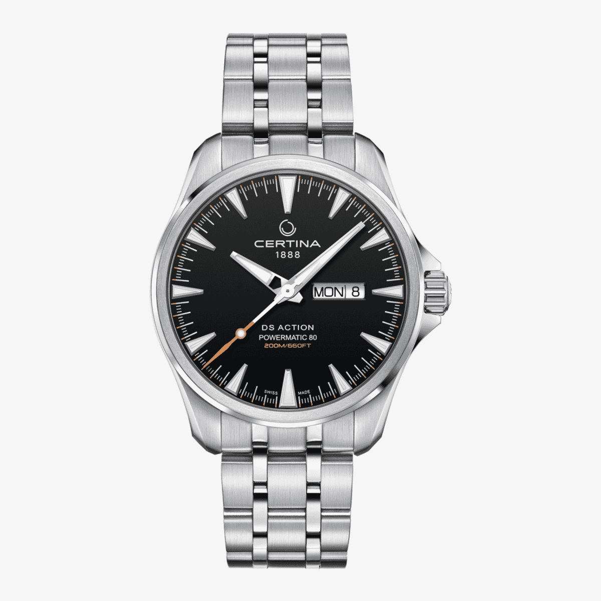 Reloj Certina DS Action Day Date Powermatic 80 Acero, Esfera Negra - C0324301105100