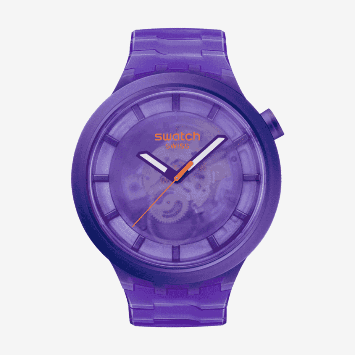 Reloj Swatch Purple Joy con caja y correa morada transparente - SB05V103