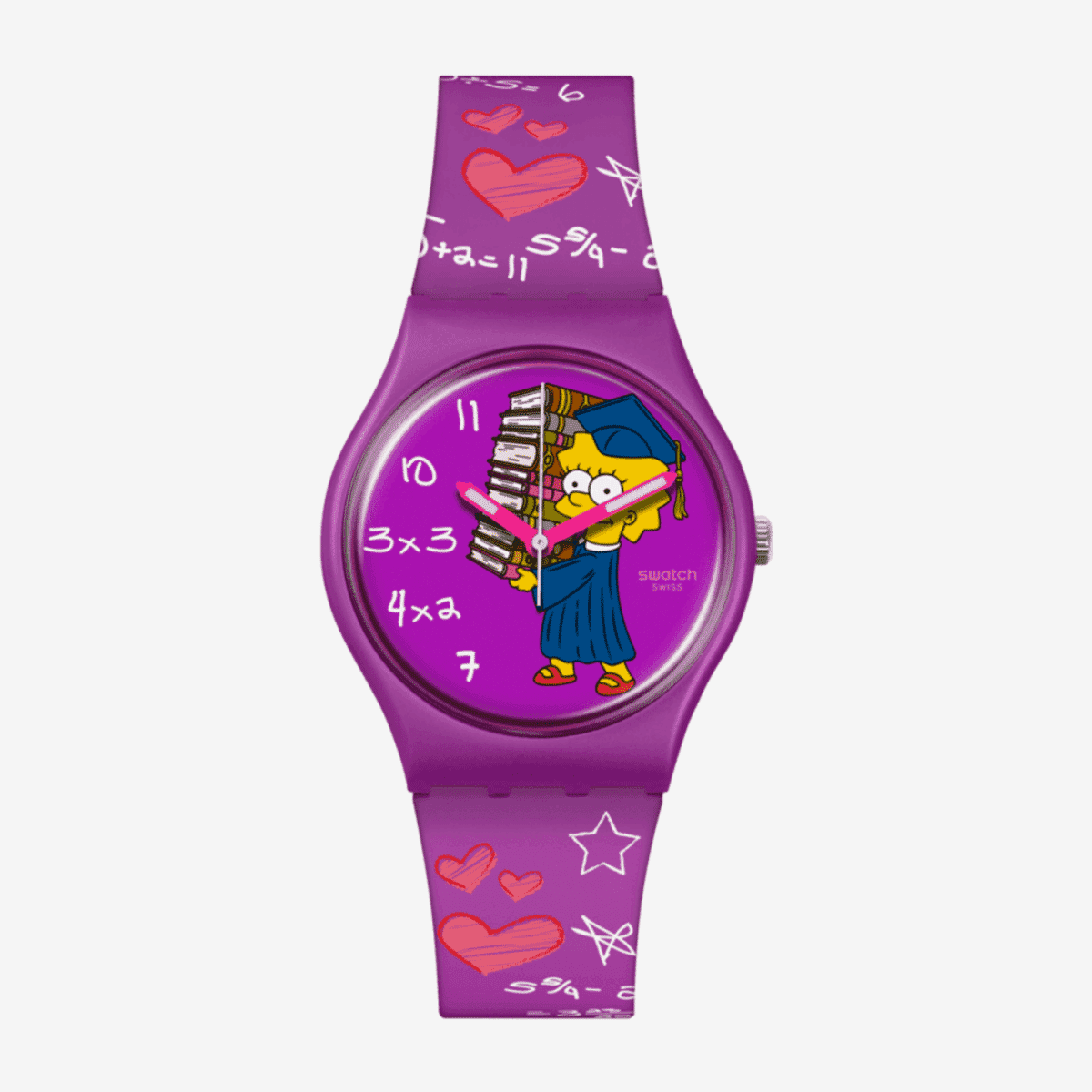 Reloj Swatch Class Act con correa púrpura y diseño infantil - SO28Z118