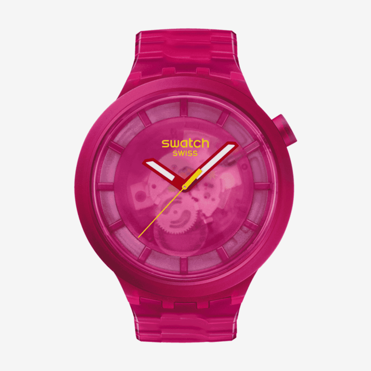 Reloj Swatch Pink Joy con caja y correa rosa translúcida - SB05P102