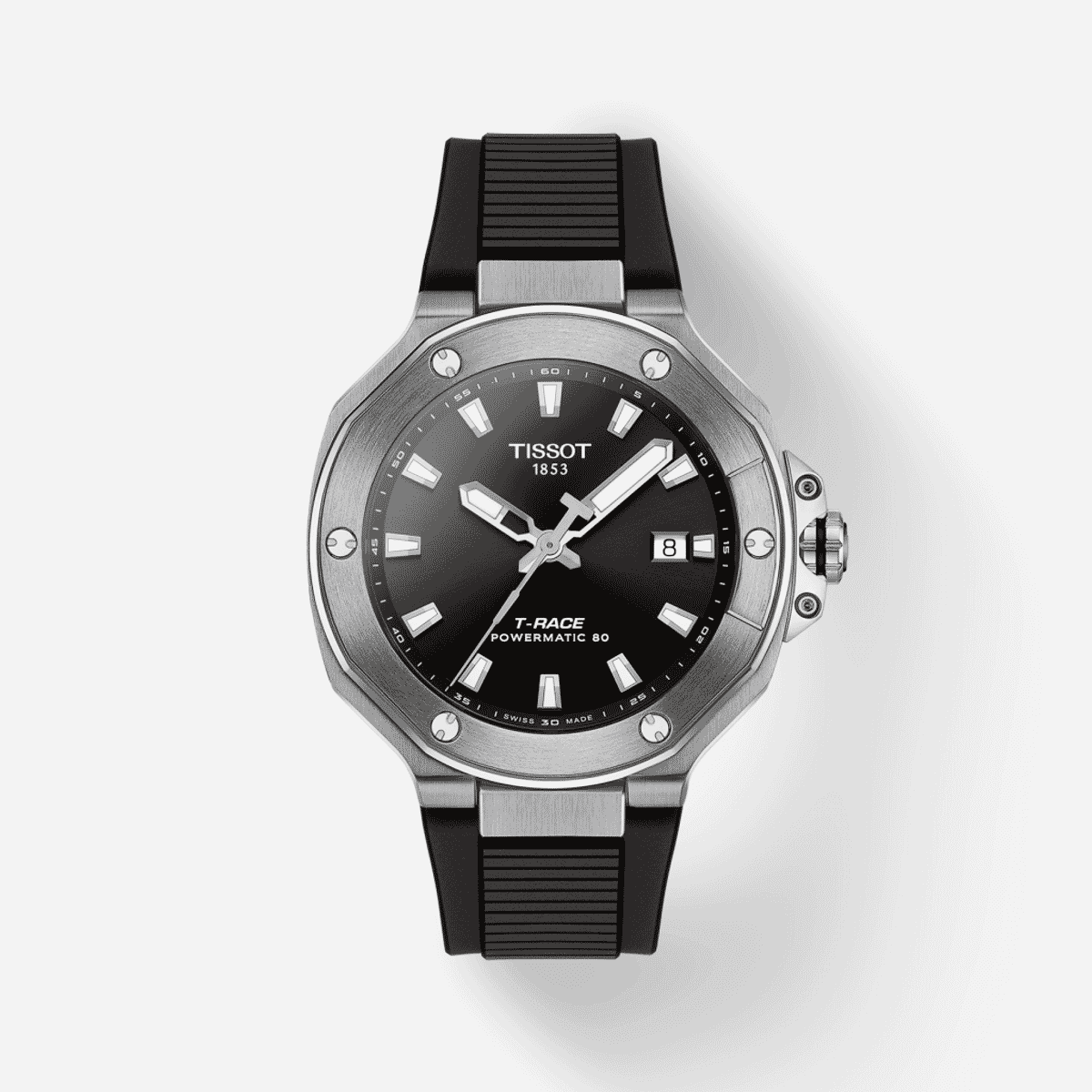Reloj Tissot T-Race Powermatic 80 con esfera negra y correa de caucho - T1418071705100