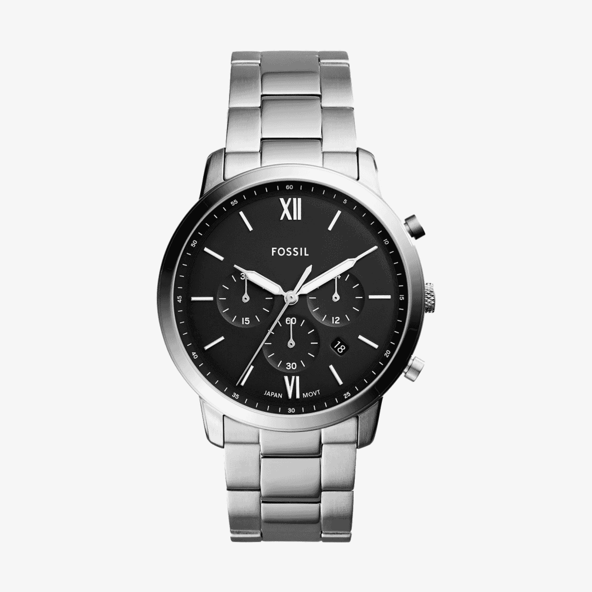Reloj Fossil Neutra cronógrafo con caja y brazalete de acero plateado y esfera negra - FS5384