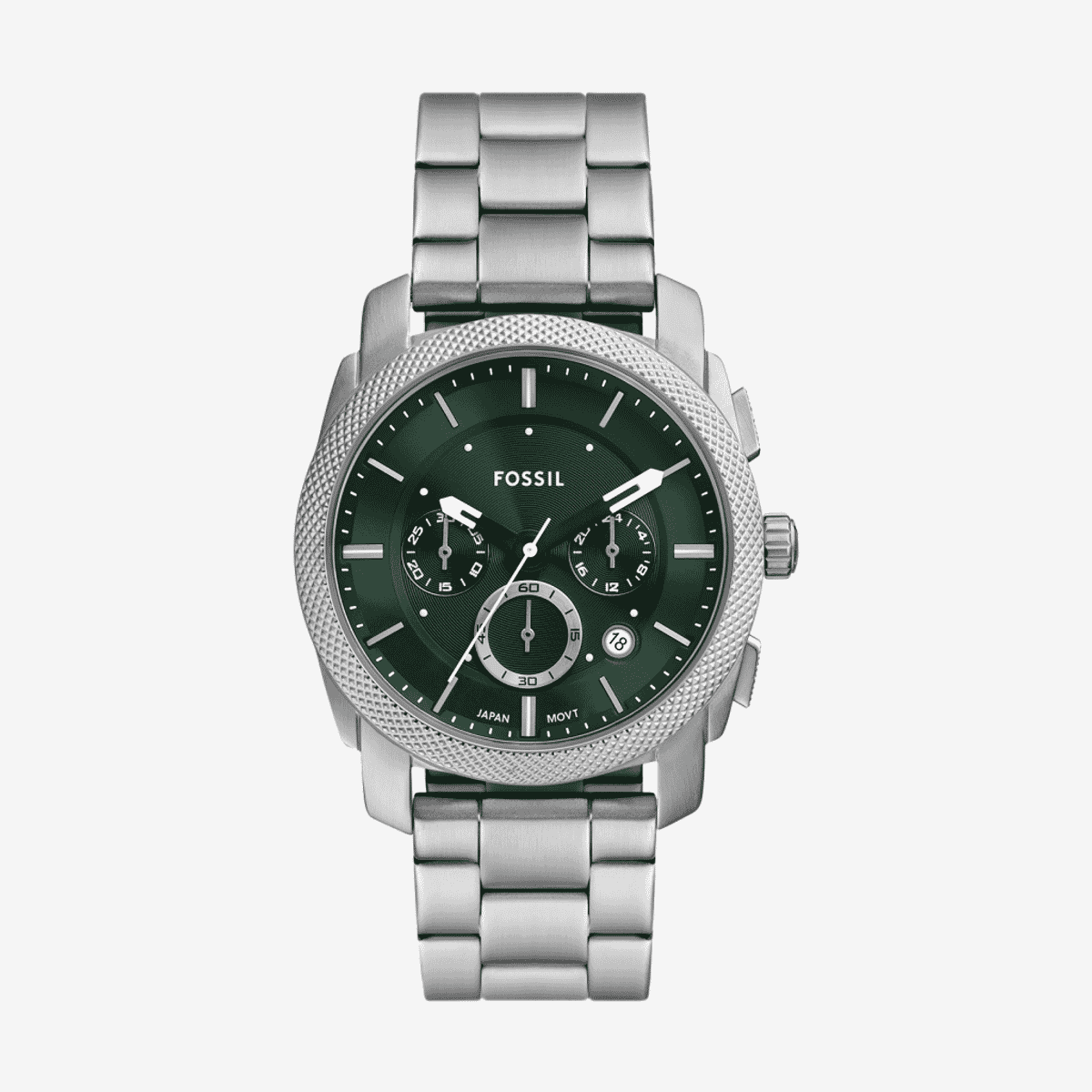Reloj Fossil Machine cronógrafo con caja y brazalete de acero plateado y esfera verde - FS6079