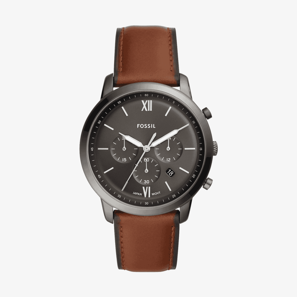 Reloj Fossil Neutra cronógrafo con correa de piel marrón y esfera gris oscuro - FS5512