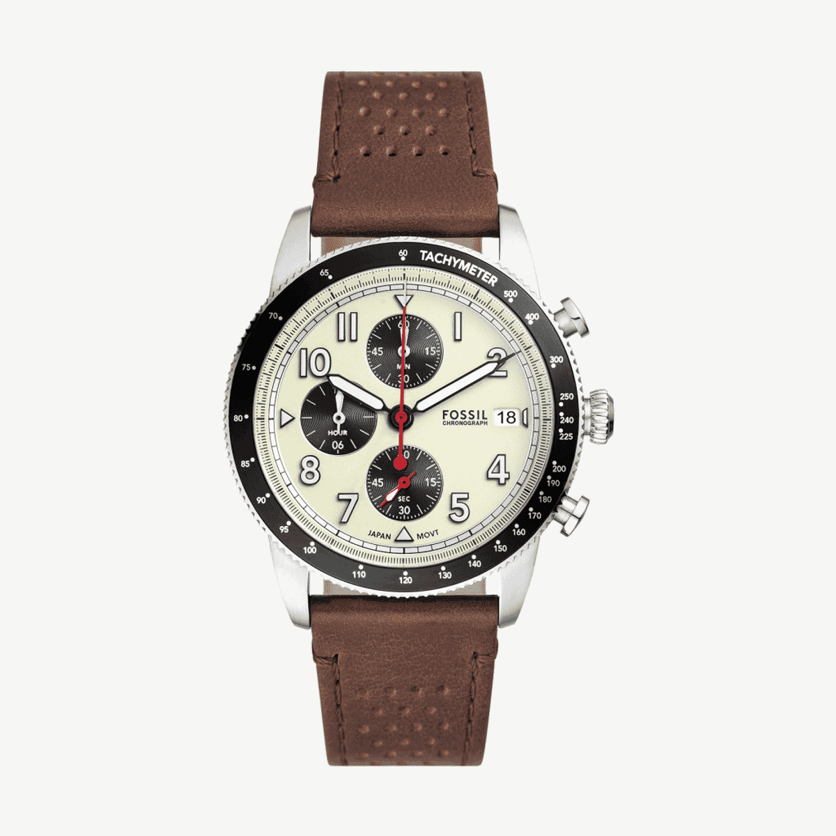 Reloj Fossil Sport Tourer cronógrafo con esfera beige y correa de piel marrón - FS6042