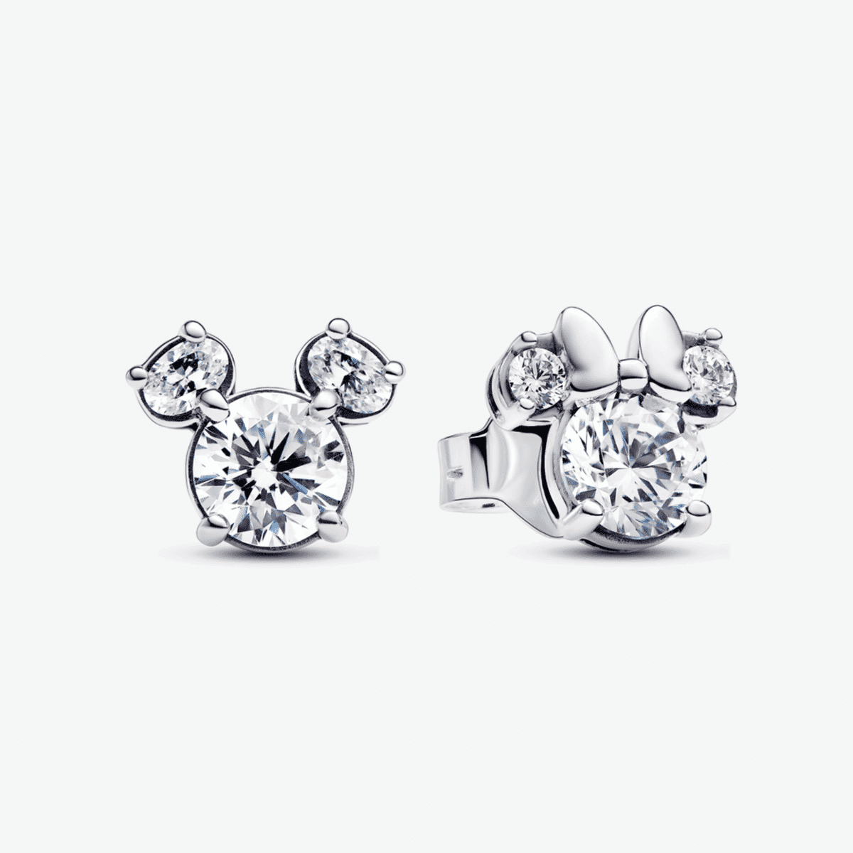 Pendientes Pandora de botón Disney Mickey y Minnie Mouse de plata con brillantes - 293219C01