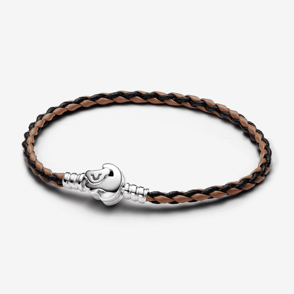 Pulsera Pandora Moments en cuero trenzado marrón con cierre El Rey León de plata - 593361C01