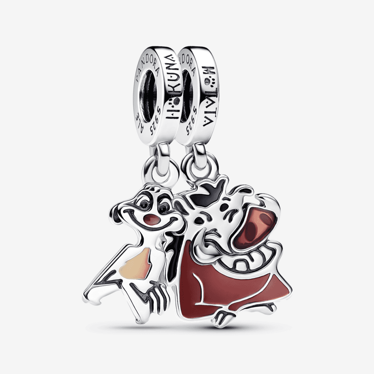 Charm colgante divisible Pandora de Timón y Pumba en plata con esmalte rojo y dorado - 793357C01