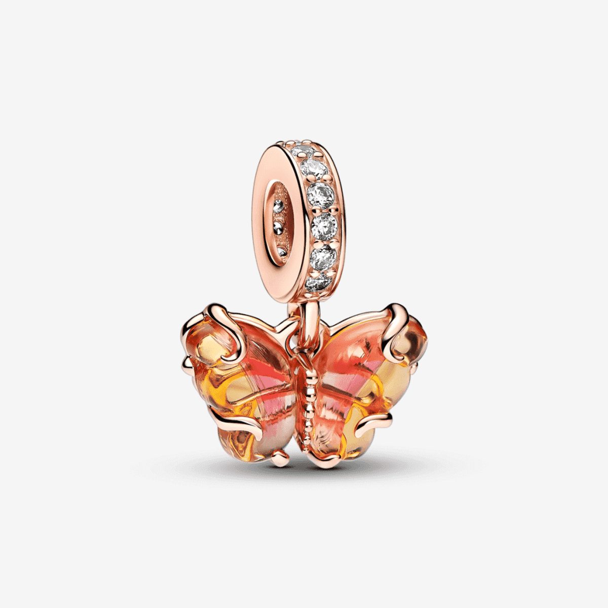 Charm colgante Pandora mariposa en baño de oro rosa con cristales y esmaltes rosa y amarillo - 782698C01