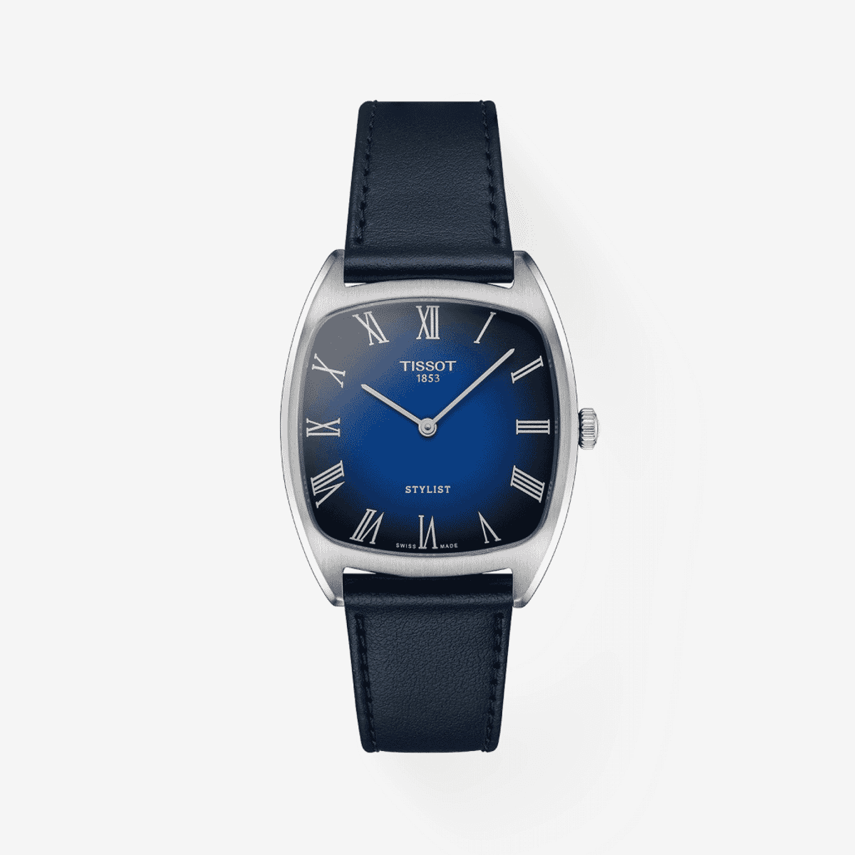 Reloj Tissot Stylist con esfera azul y correa de piel negra - T1599091604300