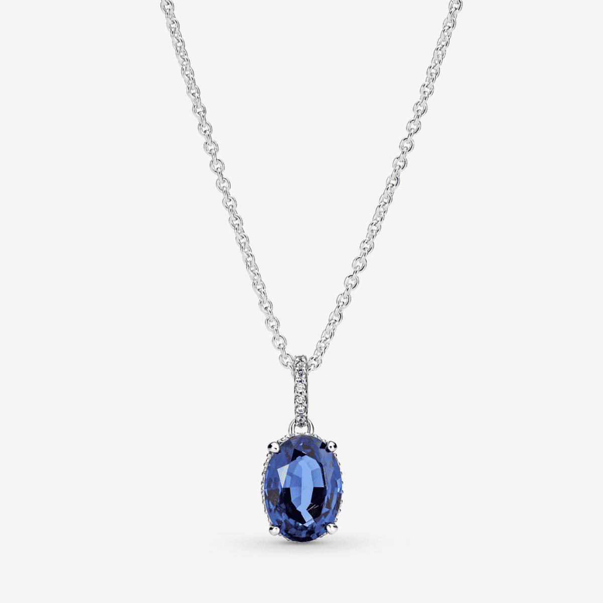 Collar Pandora Halo Brillante en plata de ley con cristal azul ovalado - 390055C01