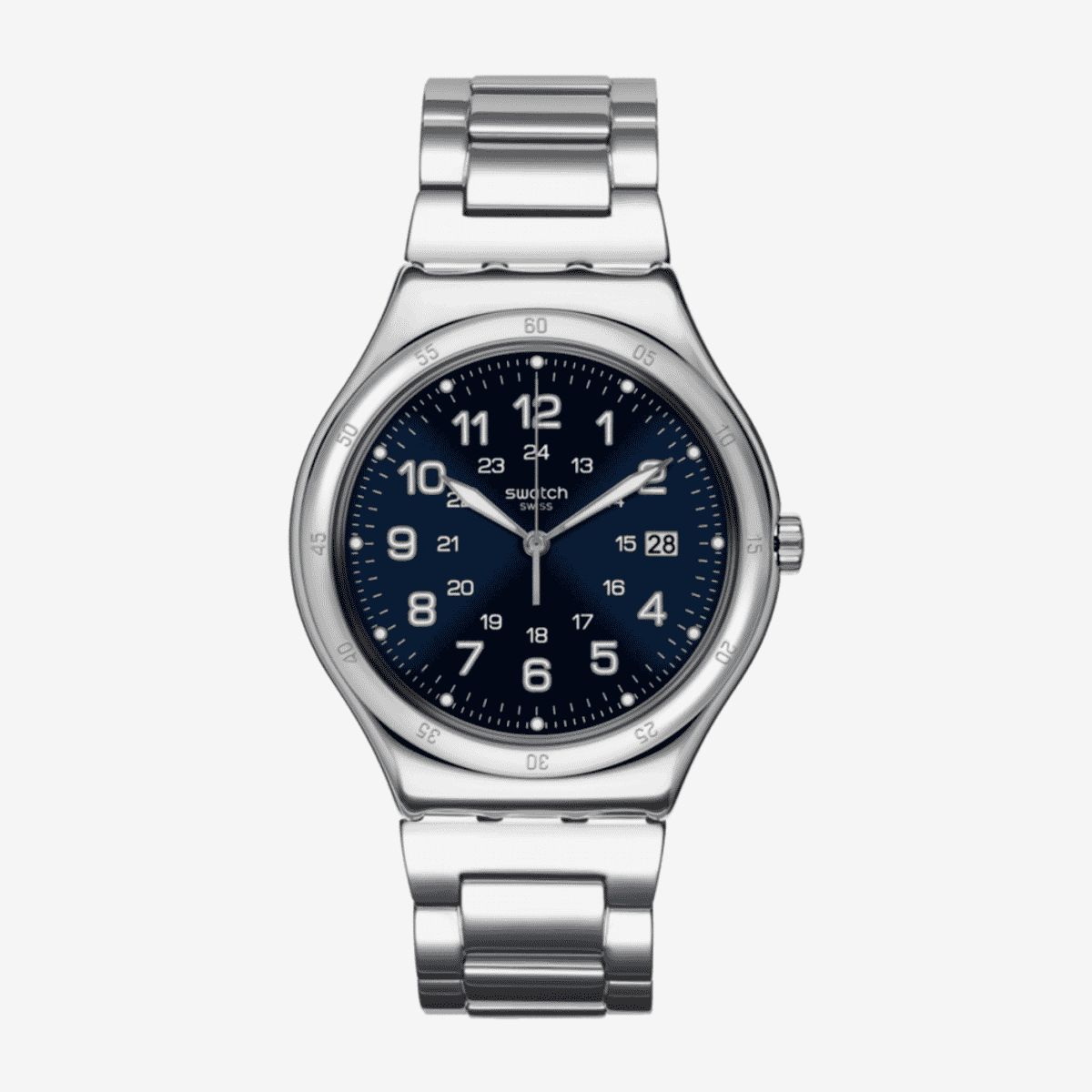 Reloj Swatch Blue Boat con caja plateada, esfera azul marino y brazalete de acero - YWS420GC