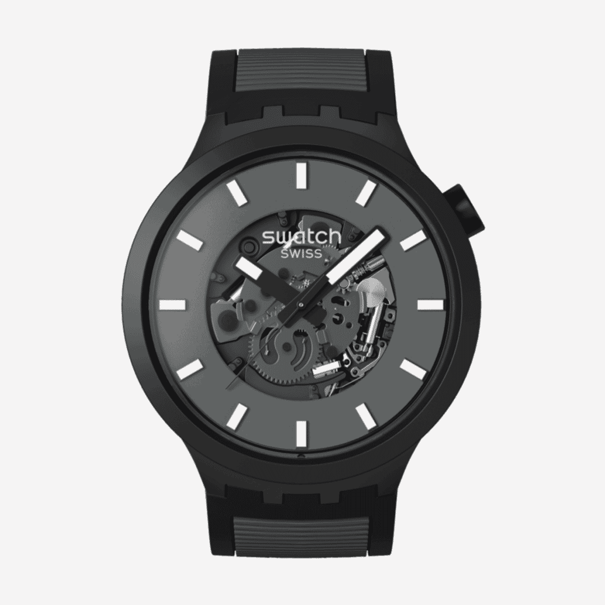 Reloj Swatch Past the Horizon con caja negra, esfera esqueleto gris y correa negra - SB05B113